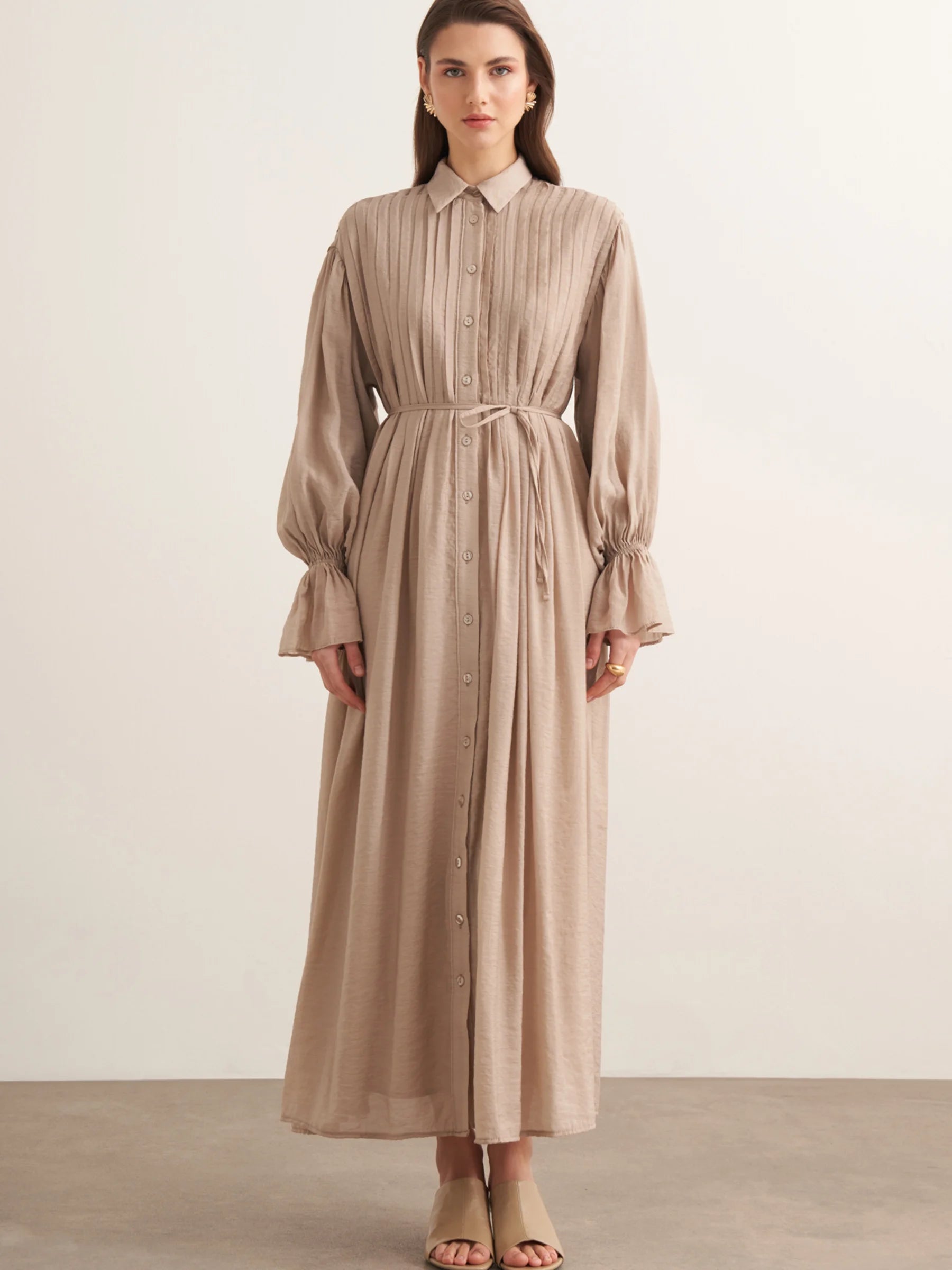 Serra Pintuck Dress - Blush Beige