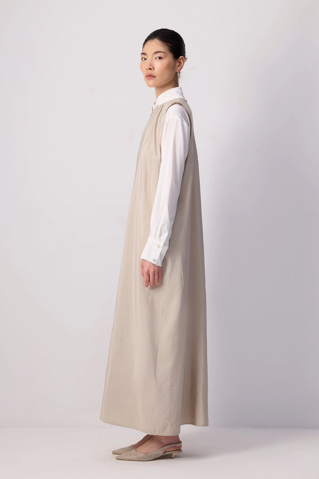 Zippered Pinafore Dress- Stone