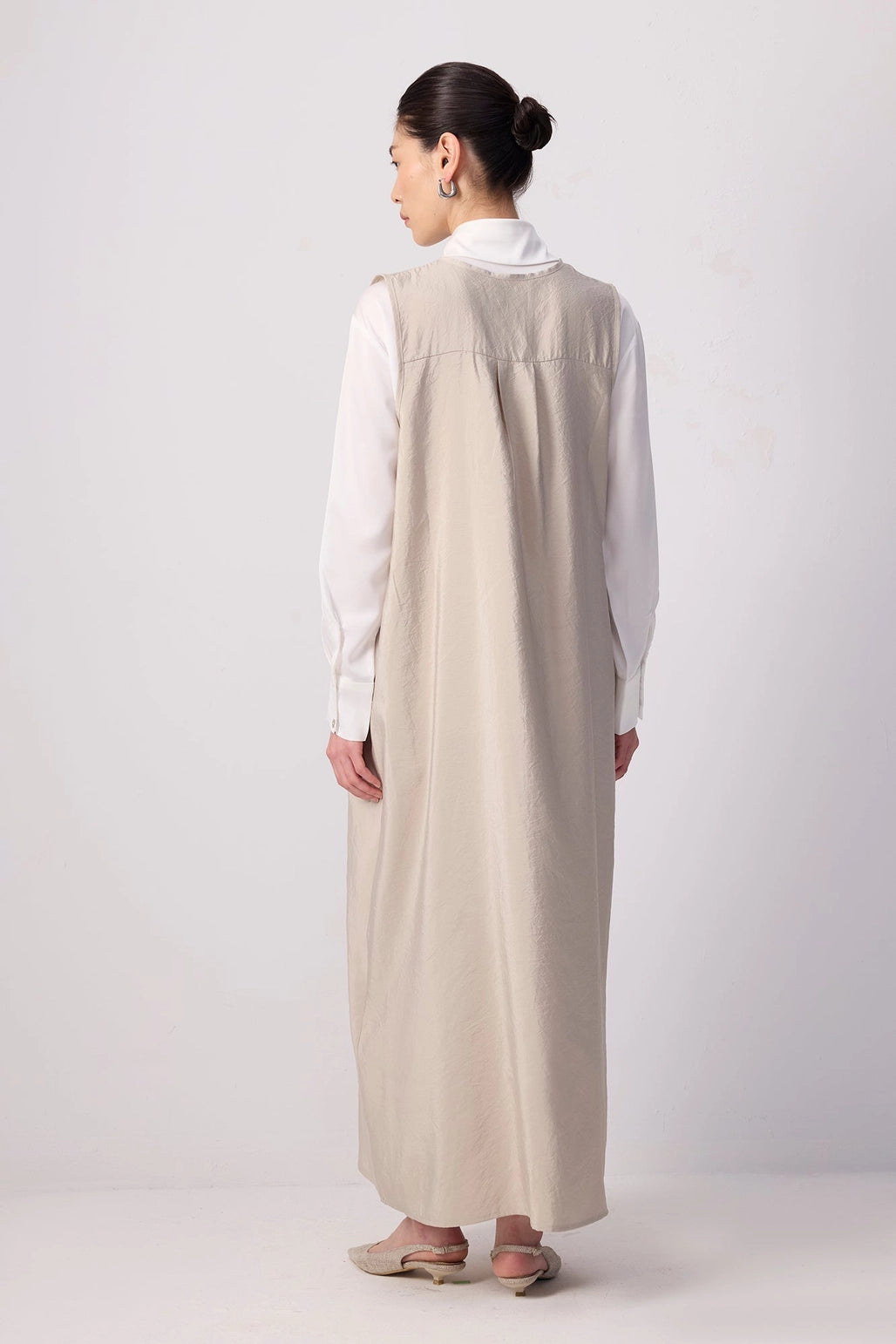 Zippered Pinafore Dress- Stone