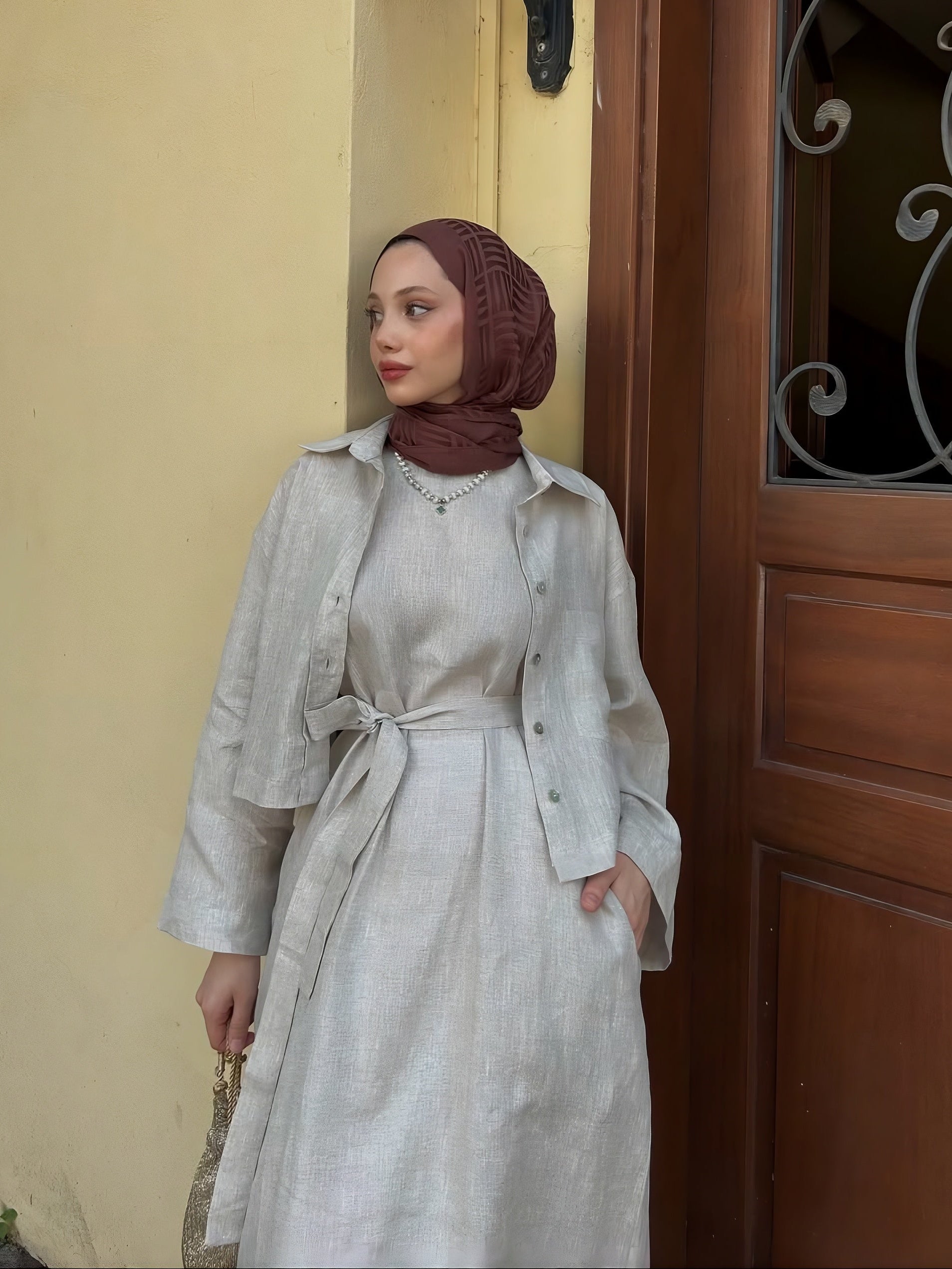 Celine Premium 100% Linen Dress and Shirt Set Muse Robe Celine Premium 100% Linen Dress and Shirt Set Muse Robe